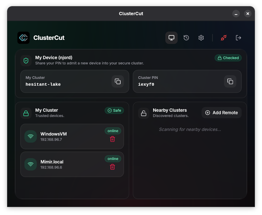 Main screen (dark mode)