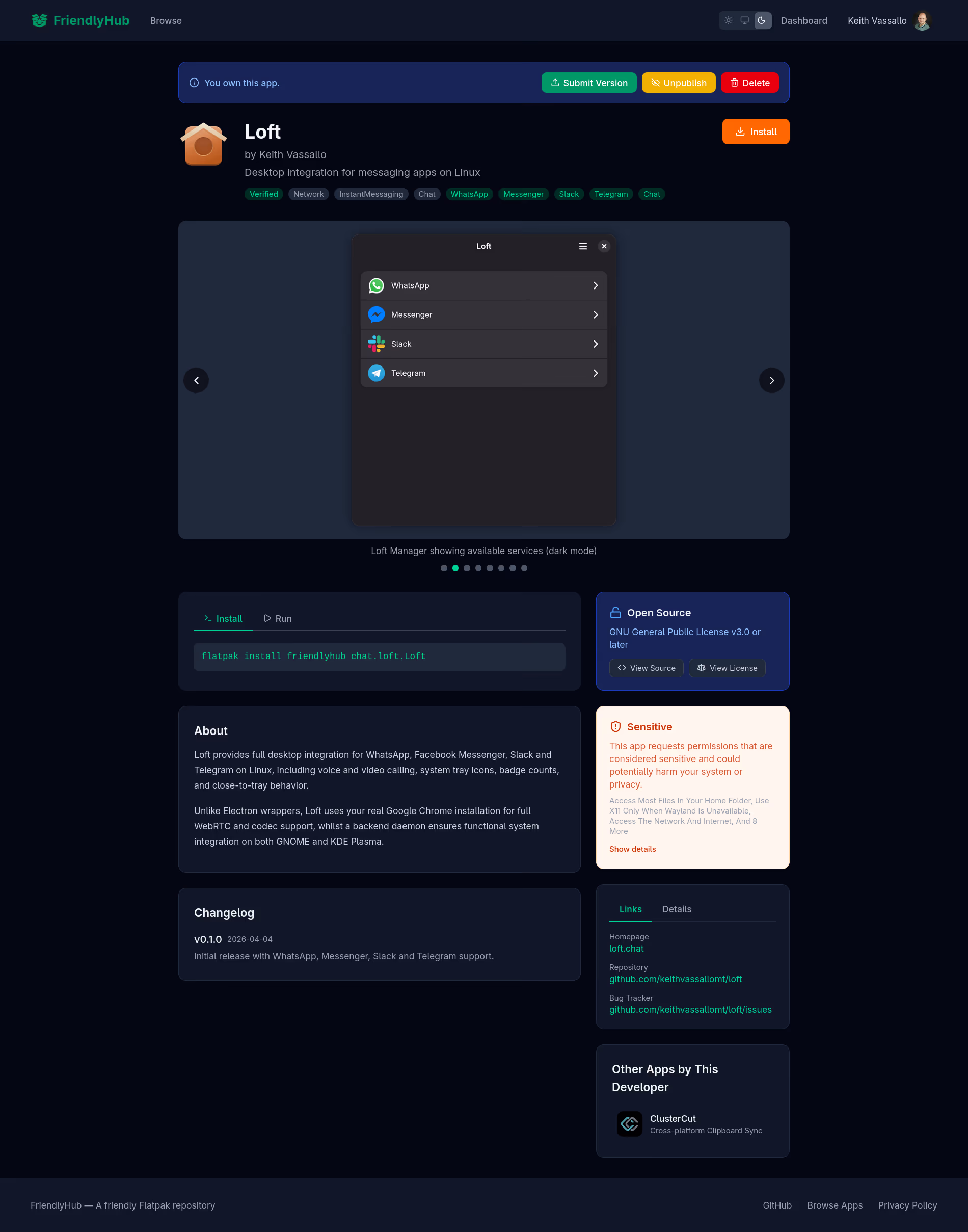 App page with information and screenshots